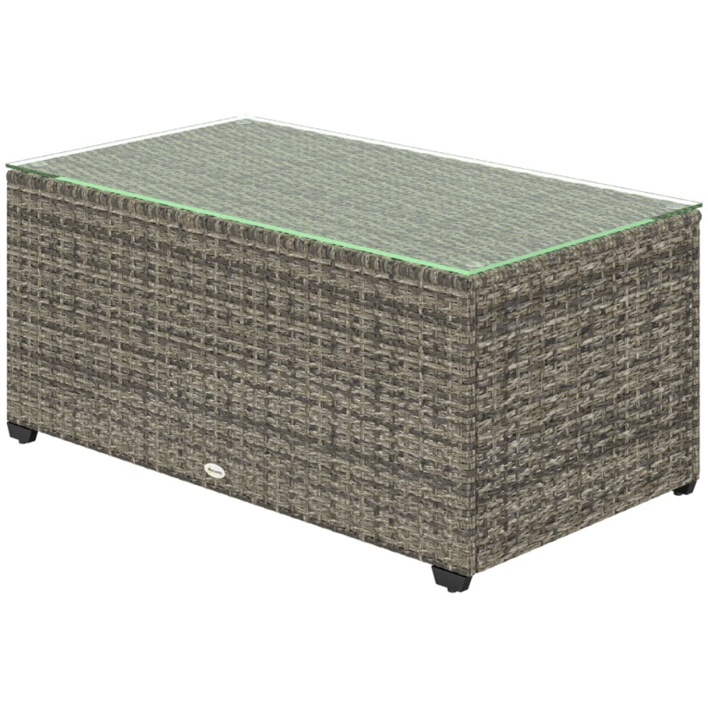 Outsunny 90 x 50cm Glass-Top Rattan Side Table