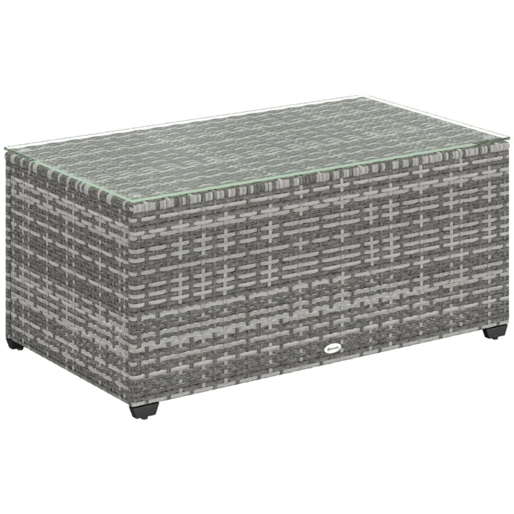Outsunny 90 x 50cm Glass-Top Rattan Side Table