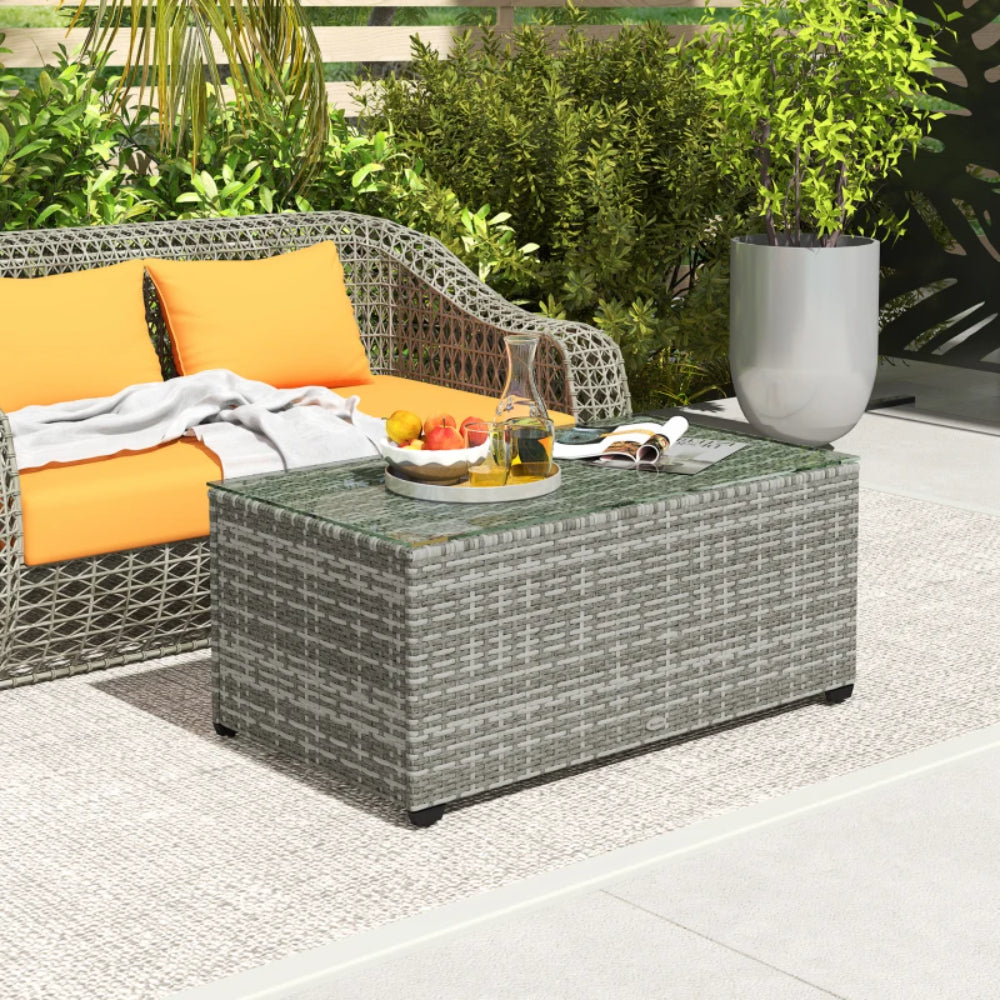 Outsunny 90 x 50cm Glass-Top Rattan Side Table