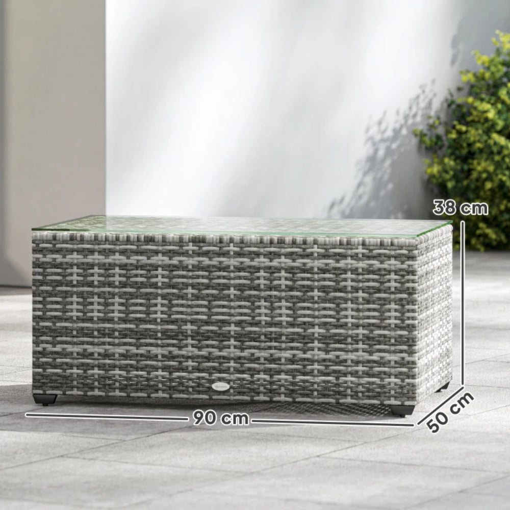 Outsunny 90 x 50cm Glass-Top Rattan Side Table