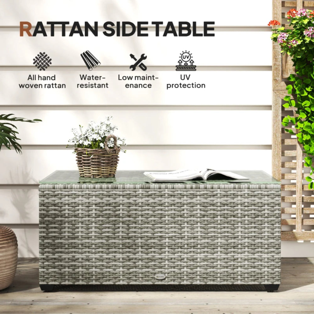 Outsunny 90 x 50cm Glass-Top Rattan Side Table
