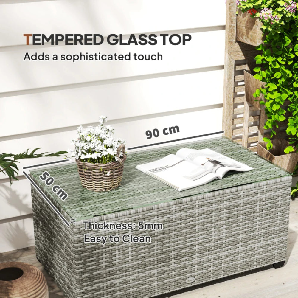Outsunny 90 x 50cm Glass-Top Rattan Side Table