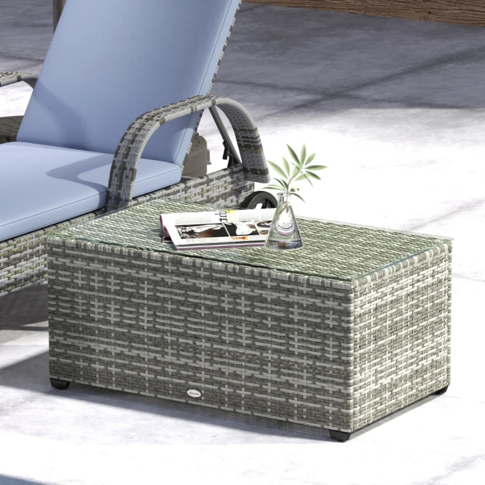 Outsunny 90 x 50cm Glass-Top Rattan Side Table