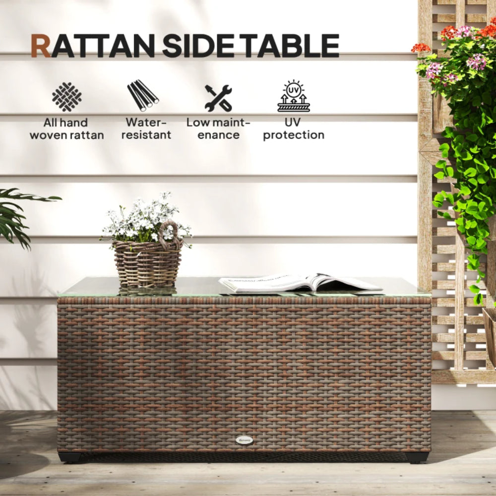Outsunny 90 x 50cm Glass-Top Rattan Side Table