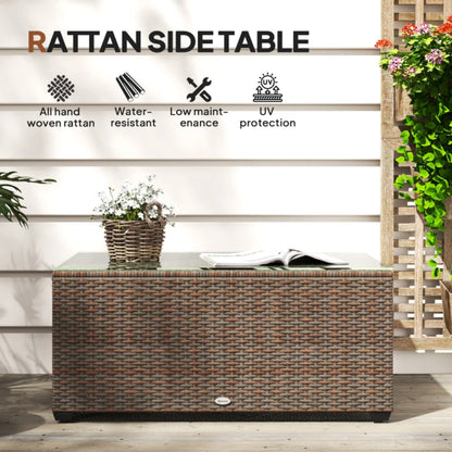 Outsunny 90 x 50cm Glass-Top Rattan Side Table