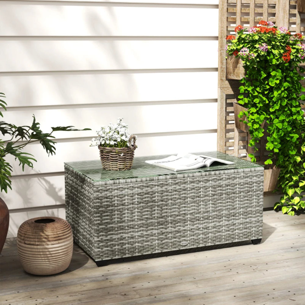 Outsunny 90 x 50cm Glass-Top Rattan Side Table