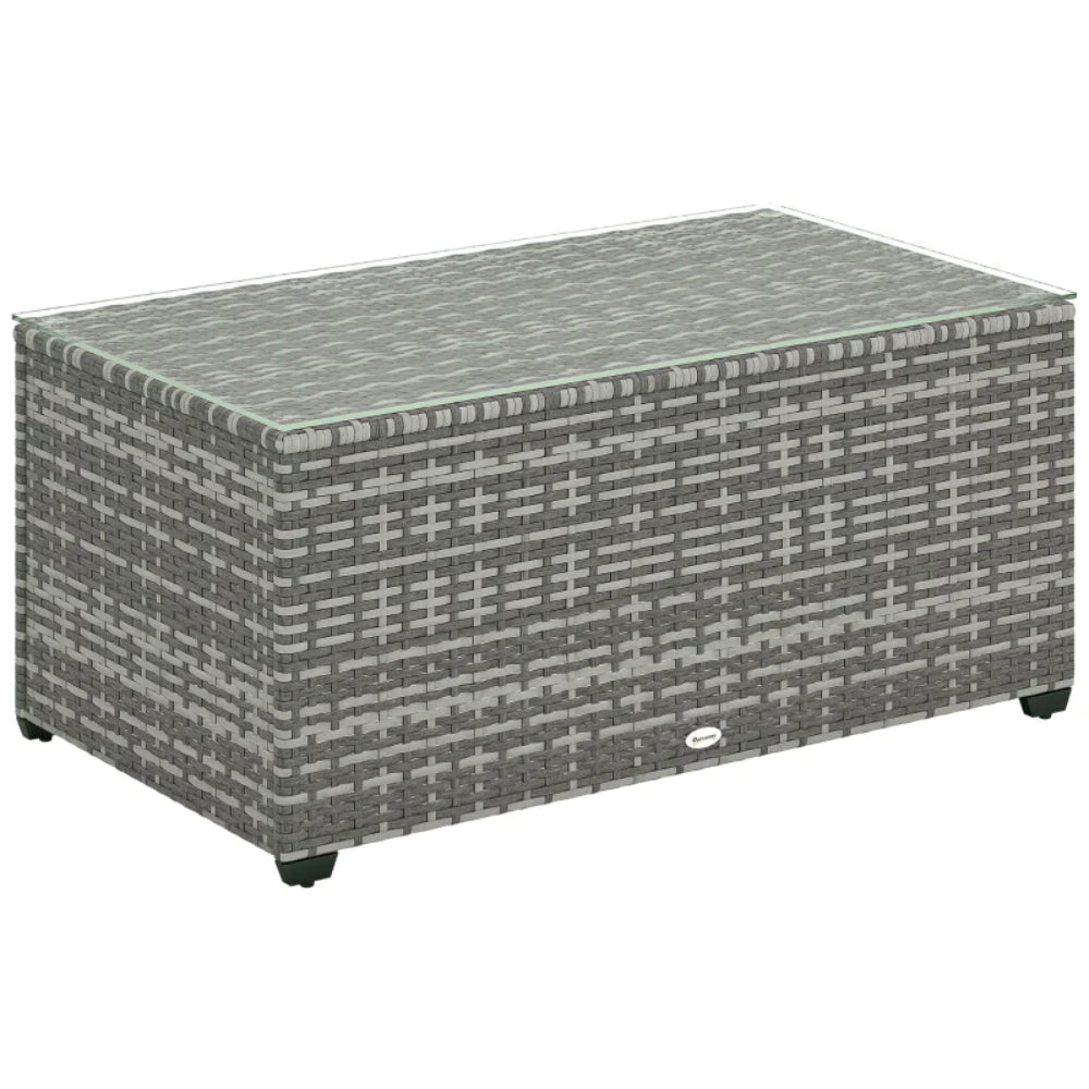 Outsunny 90 x 50cm Glass-Top Rattan Side Table