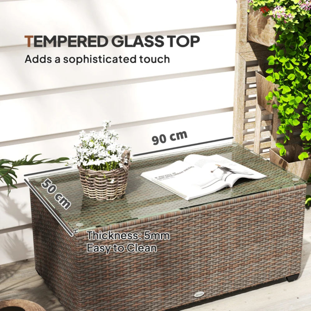 Outsunny 90 x 50cm Glass-Top Rattan Side Table