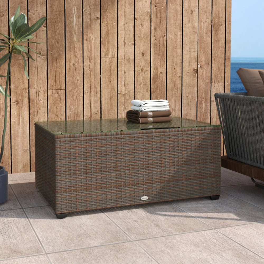 Outsunny 90 x 50cm Glass-Top Rattan Side Table