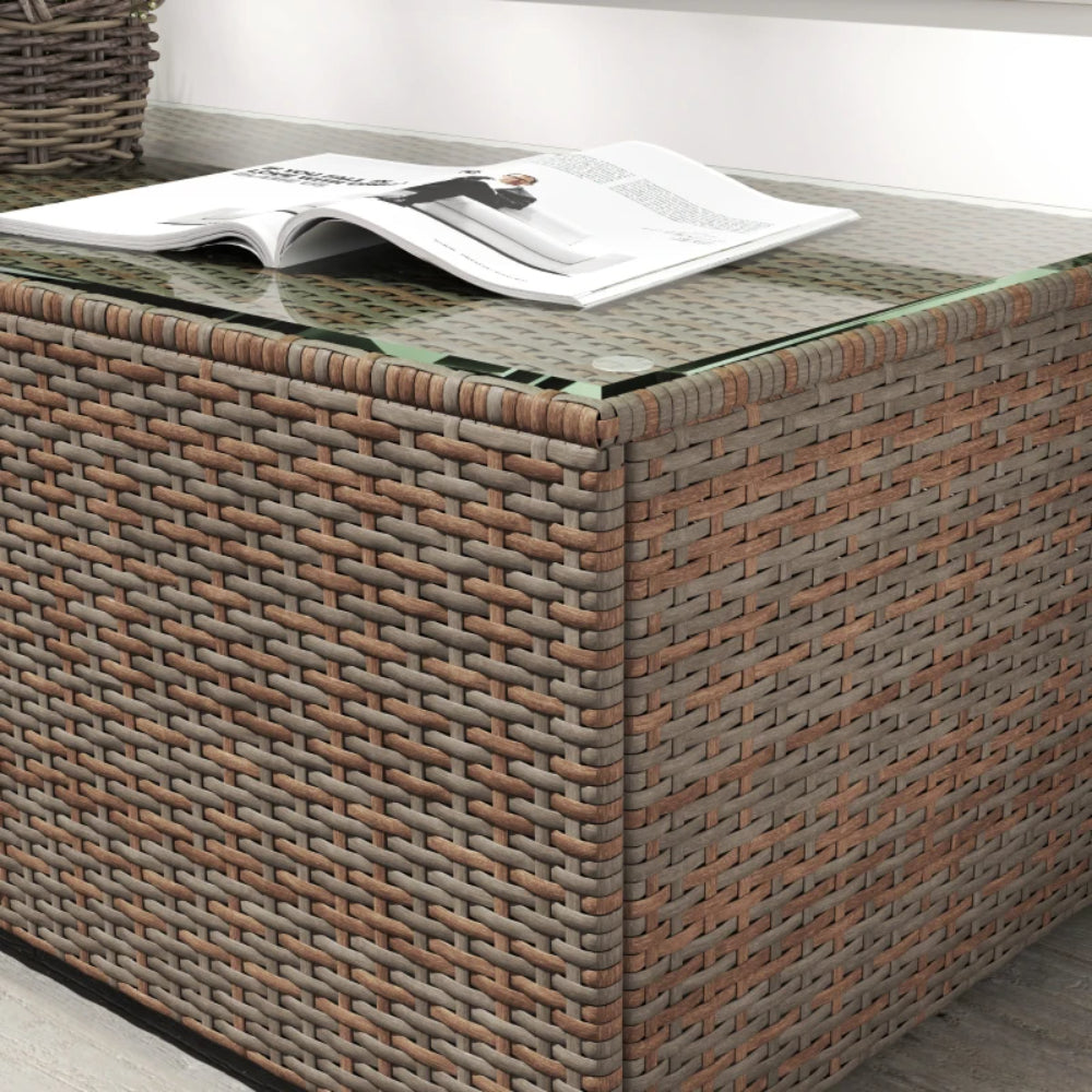 Outsunny 90 x 50cm Glass-Top Rattan Side Table