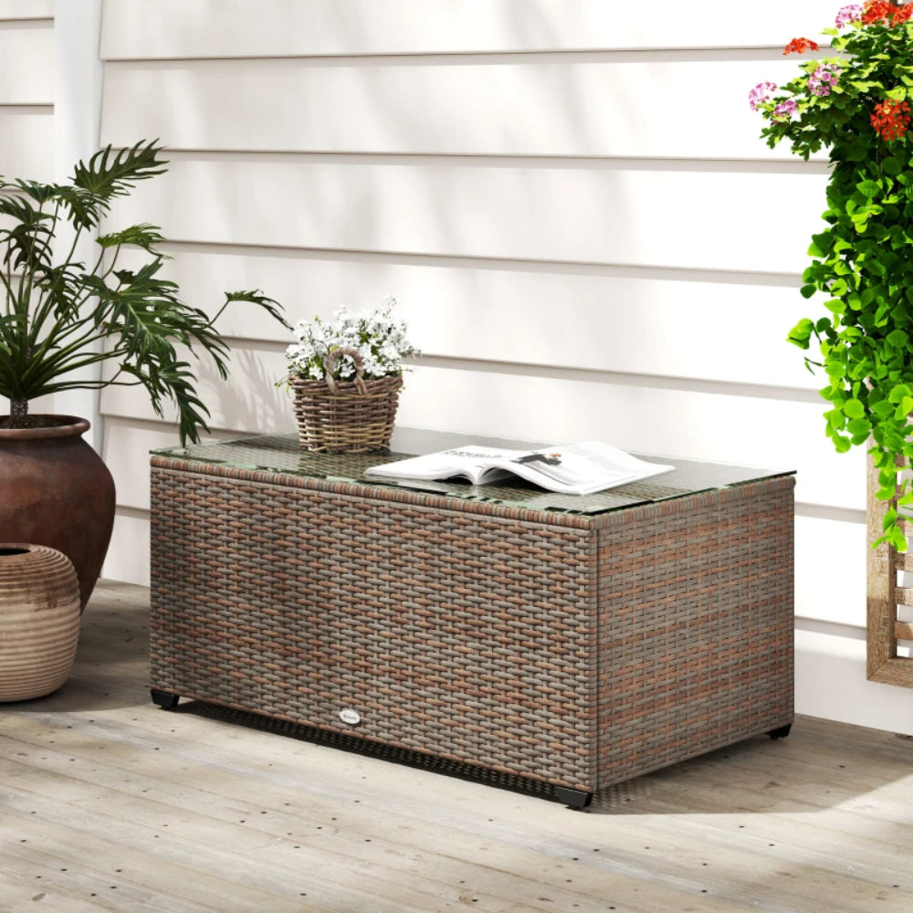 Outsunny 90 x 50cm Glass-Top Rattan Side Table