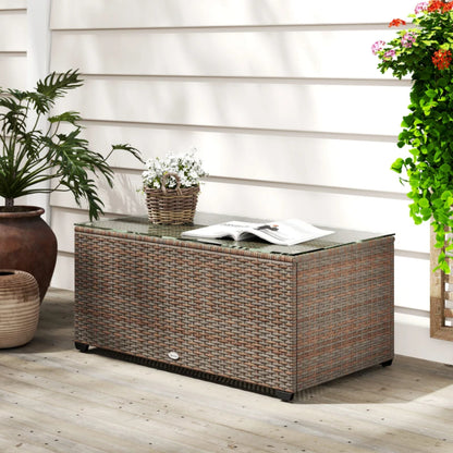 Outsunny 90 x 50cm Glass-Top Rattan Side Table
