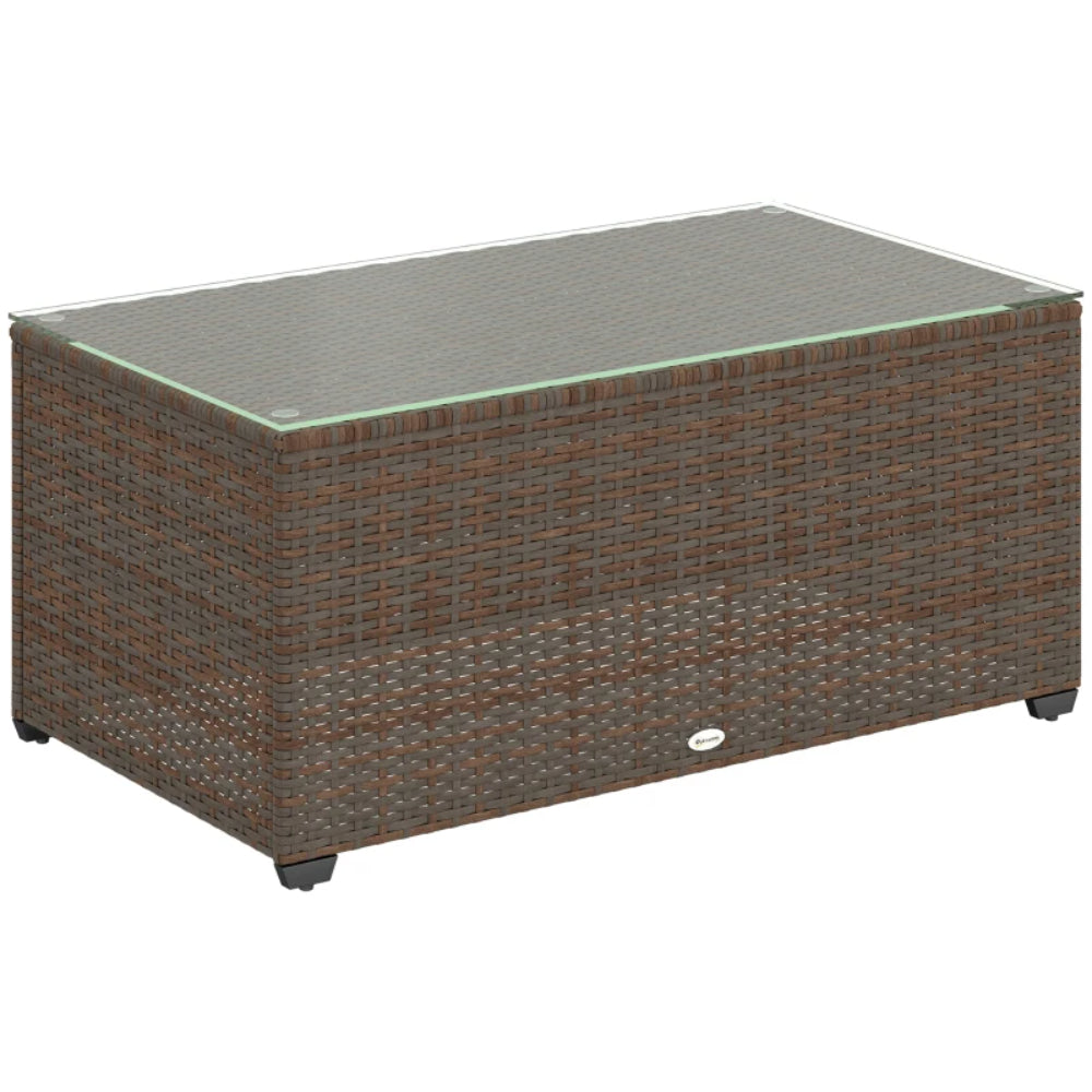 Outsunny 90 x 50cm Glass-Top Rattan Side Table