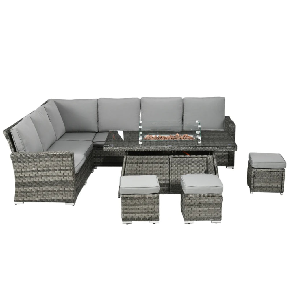Outsunny All-Season Fire Pit Patio Furniture Set Wicker Sofa Set With 50000 Btu Fire Table For Outdoor Gatherings - Grey