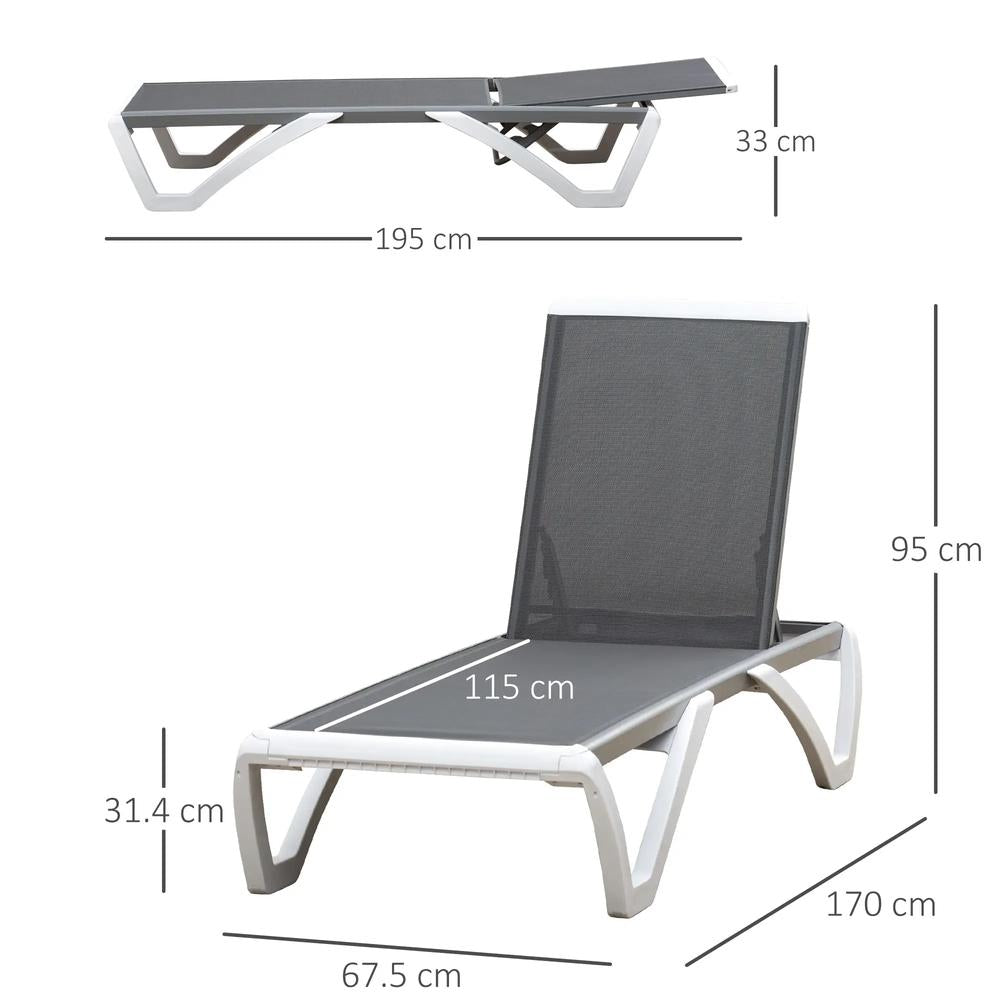 Outsunny Aluminium Frame Sun Lounger, with Adjustable Back - Grey 2