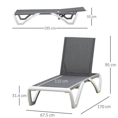 Outsunny Aluminium Frame Sun Lounger, with Adjustable Back - Grey 2