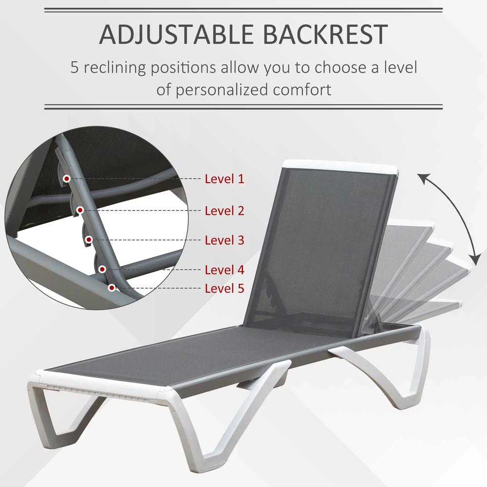 Outsunny Aluminium Frame Sun Lounger, with Adjustable Back - Grey 3