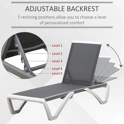 Outsunny Aluminium Frame Sun Lounger, with Adjustable Back - Grey 3