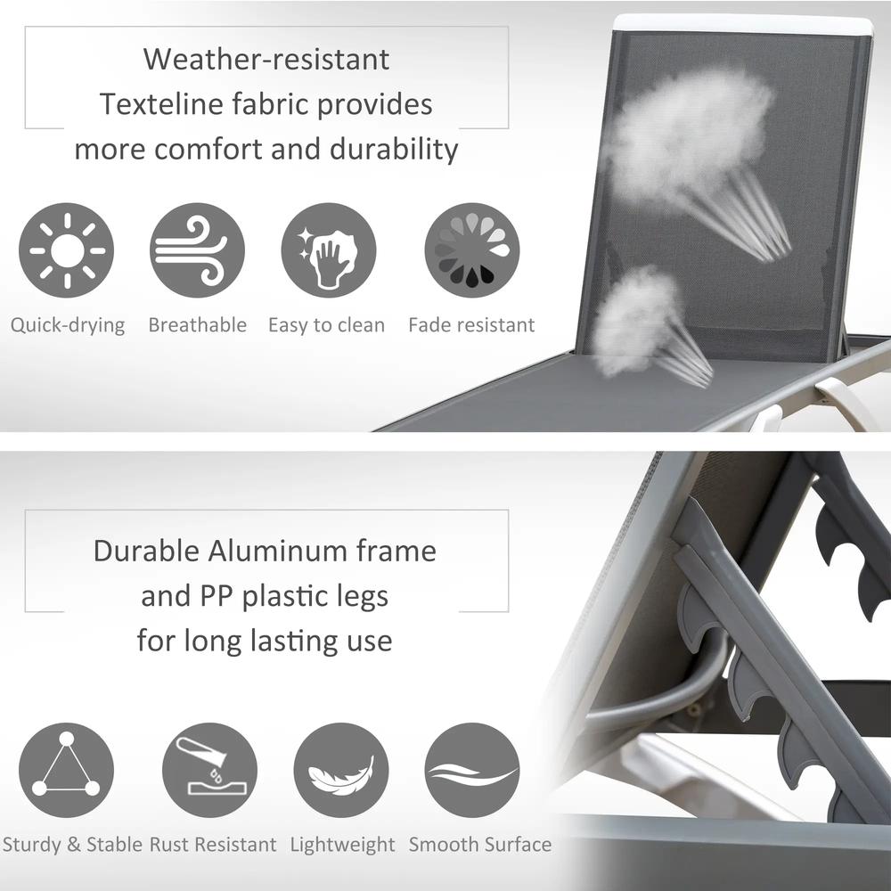 Outsunny Aluminium Frame Sun Lounger, with Adjustable Back - Grey 4