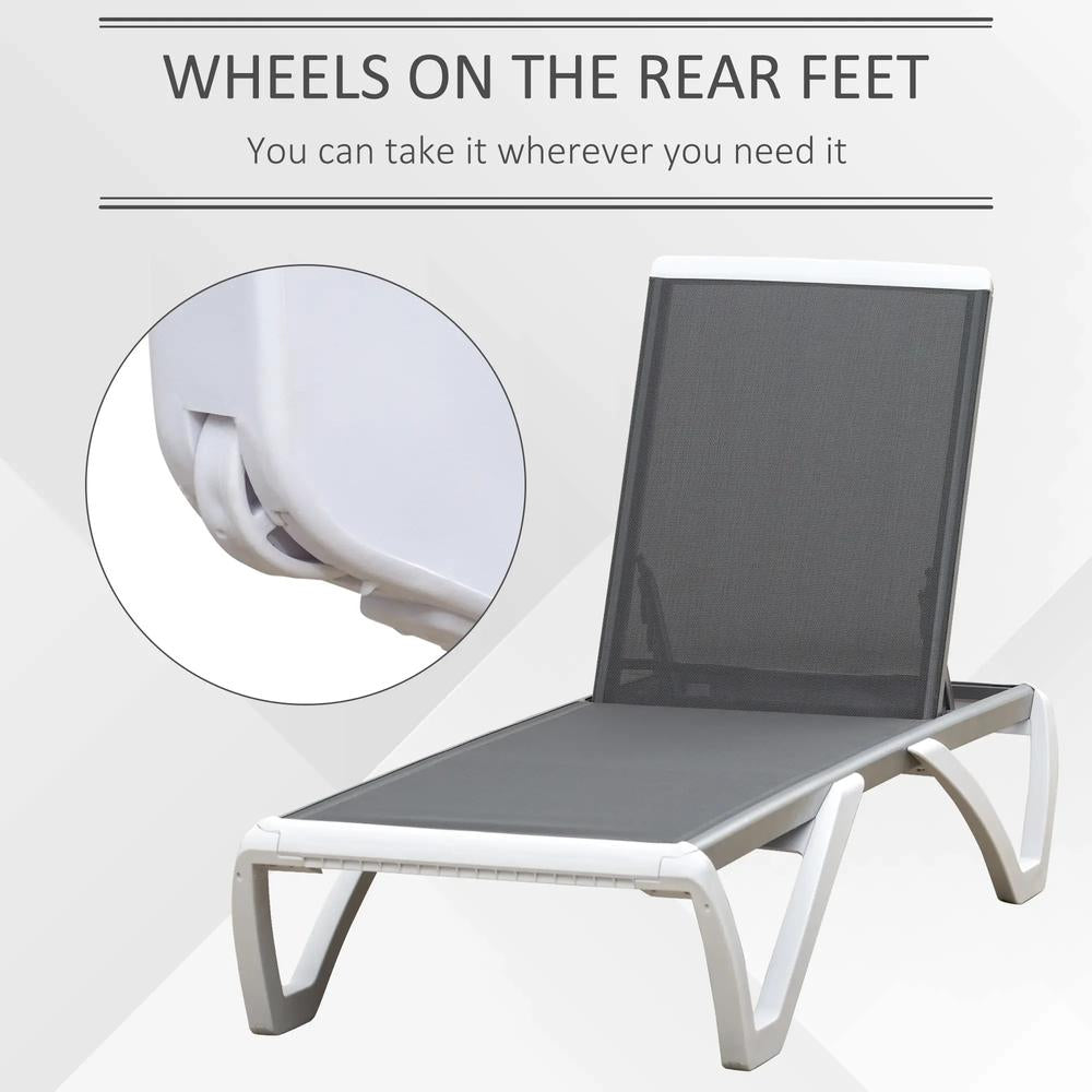 Outsunny Aluminium Frame Sun Lounger, with Adjustable Back - Grey 5
