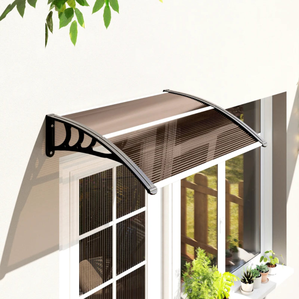 Outsunny Awning Front Door Rain Shelter Canopy 100 x 75cm Brown 1