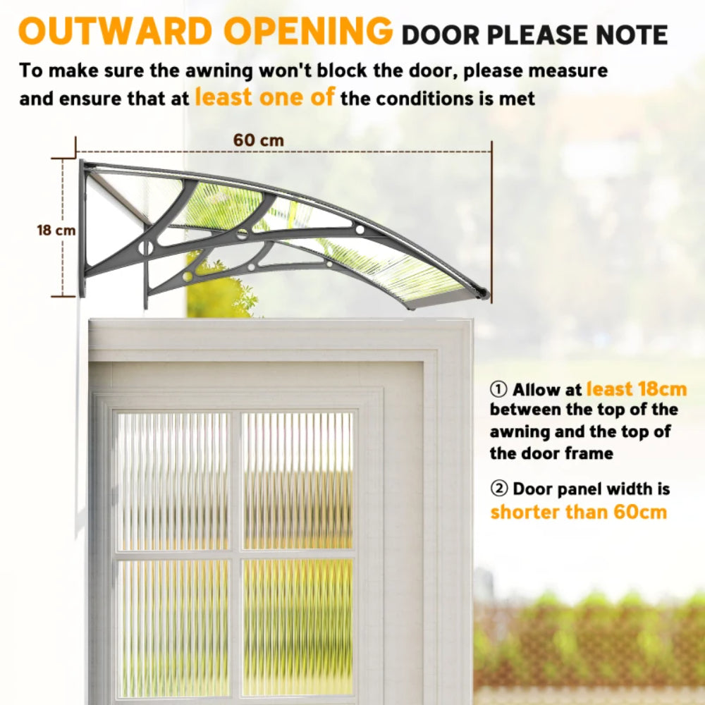 Outsunny Awning Front Door Rain Shelter Canopy 110 x 60cm Grey 6