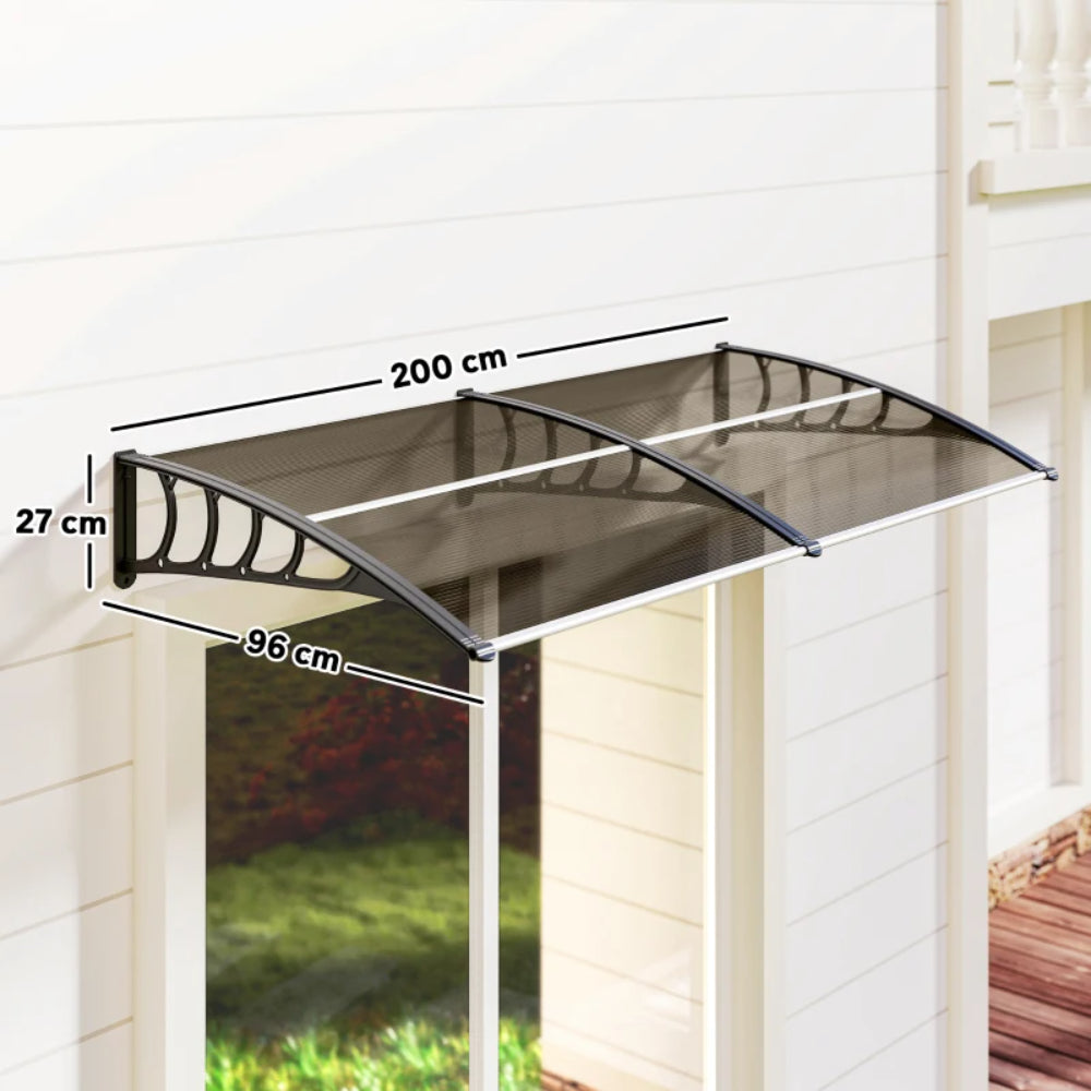 Outsunny Awning Front Door Rain Shelter Canopy 200 x 96cm Brown 2