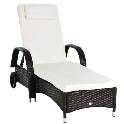 Outsunny Brown Rattan Sun Lounger w/ Adjustable Steel Frame,200Lx73Wx56-103H cm