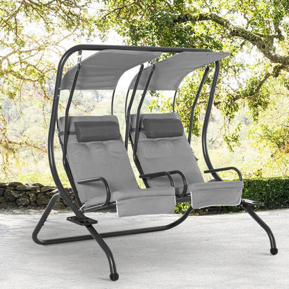 Outsunny Canopy Swing 2 Separate Relax Chairs w/ Handrails and Removable Canopy Grey 10