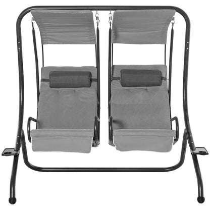 Outsunny Canopy Swing 2 Separate Relax Chairs w/ Handrails and Removable Canopy Grey 11