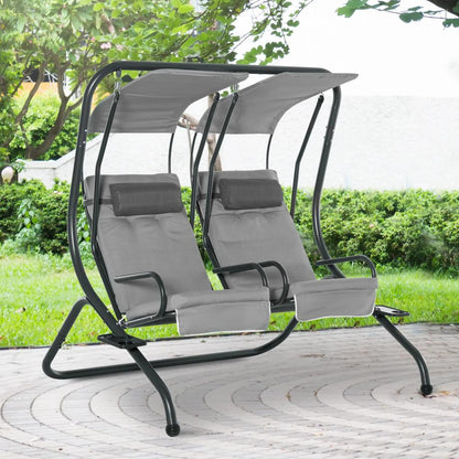 Outsunny Canopy Swing 2 Separate Relax Chairs w/ Handrails and Removable Canopy Grey 12