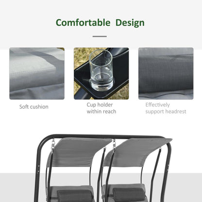 Outsunny Canopy Swing 2 Separate Relax Chairs w/ Handrails and Removable Canopy Grey 5