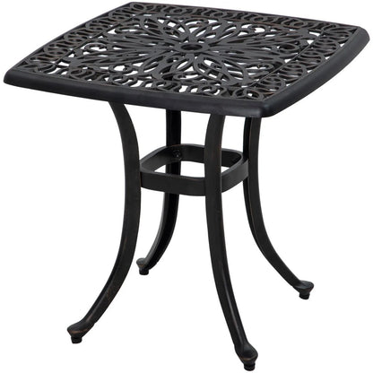 Outsunny Cast Aluminium Bistro Table, Outdoor Square Side Table with Umbrella Hole, Garden Table for Balcony 10