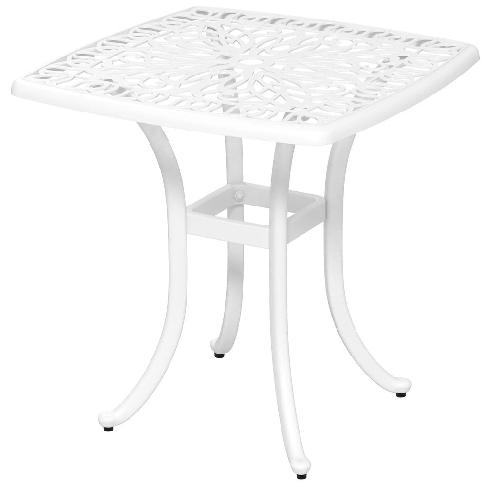 Outsunny Cast Aluminium Bistro Table, Outdoor Square Side Table with Umbrella Hole, Garden Table for Balcony 11