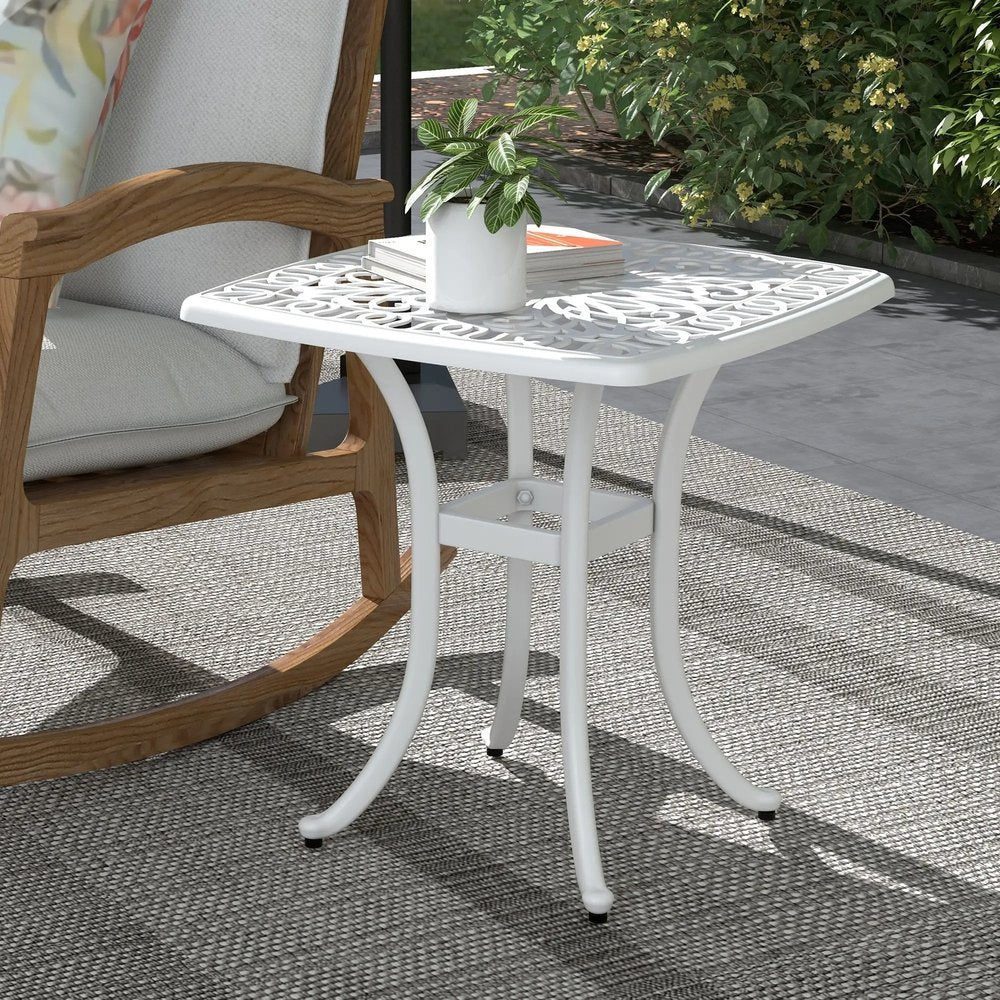 Outsunny Cast Aluminium Bistro Table, Outdoor Square Side Table with Umbrella Hole, Garden Table for Balcony 12