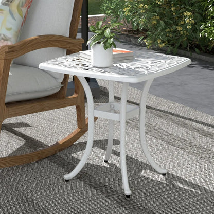 Outsunny Cast Aluminium Bistro Table, Outdoor Square Side Table with Umbrella Hole, Garden Table for Balcony 12