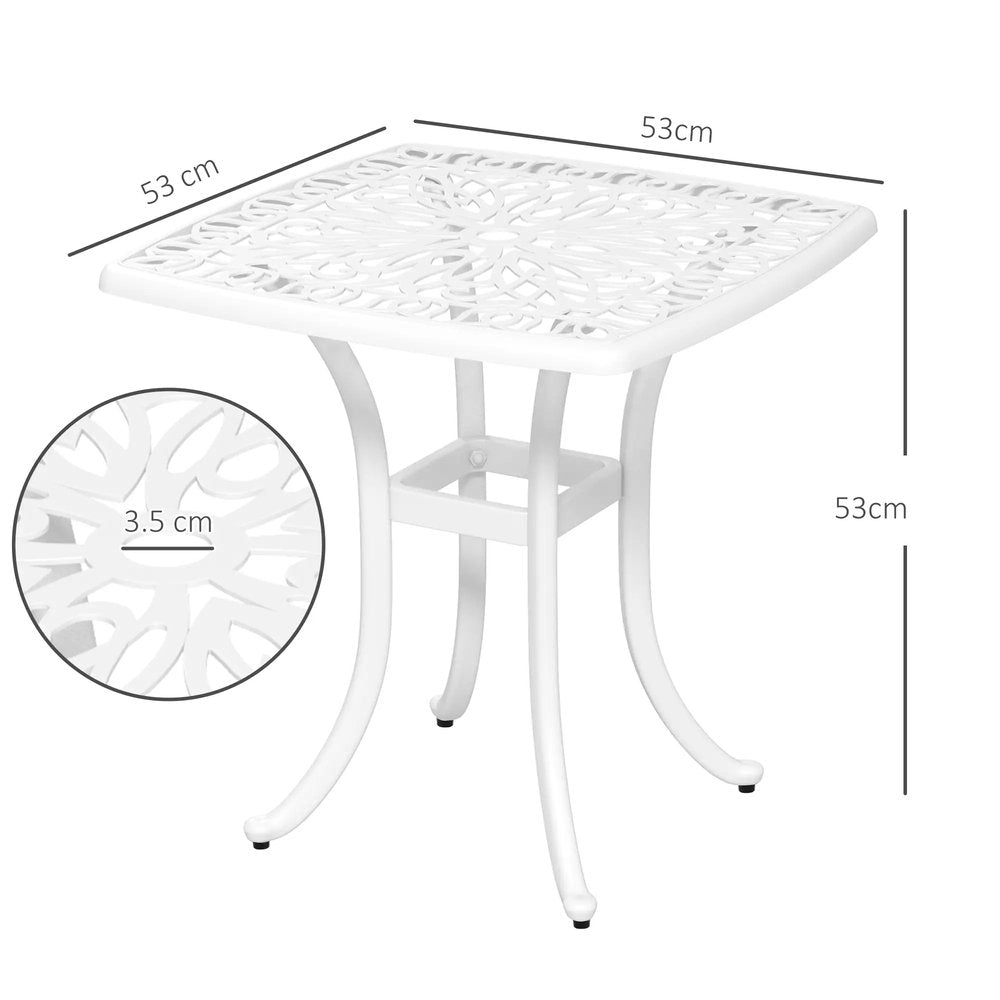 Outsunny Cast Aluminium Bistro Table, Outdoor Square Side Table with Umbrella Hole, Garden Table for Balcony 13