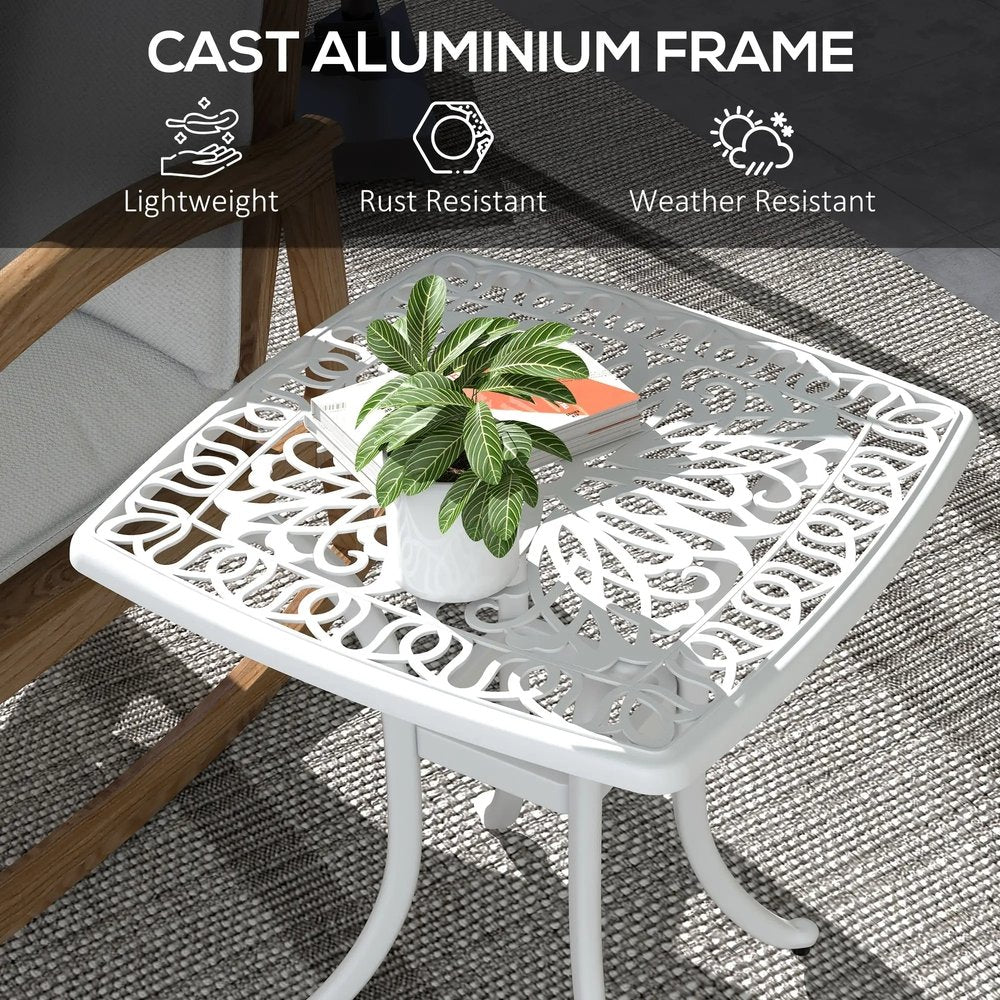 Outsunny Cast Aluminium Bistro Table, Outdoor Square Side Table with Umbrella Hole, Garden Table for Balcony 15