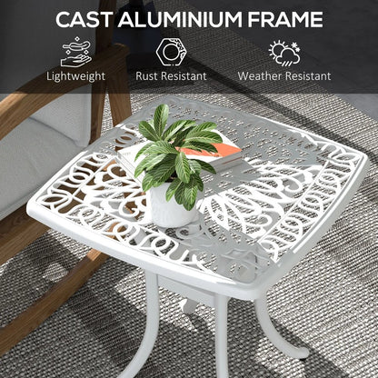 Outsunny Cast Aluminium Bistro Table, Outdoor Square Side Table with Umbrella Hole, Garden Table for Balcony 15