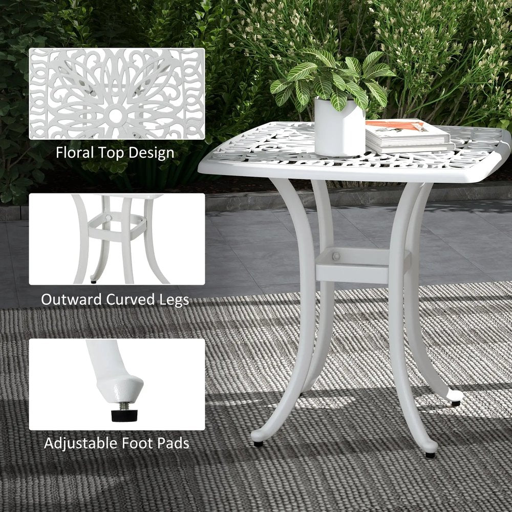 Outsunny Cast Aluminium Bistro Table, Outdoor Square Side Table with Umbrella Hole, Garden Table for Balcony 16
