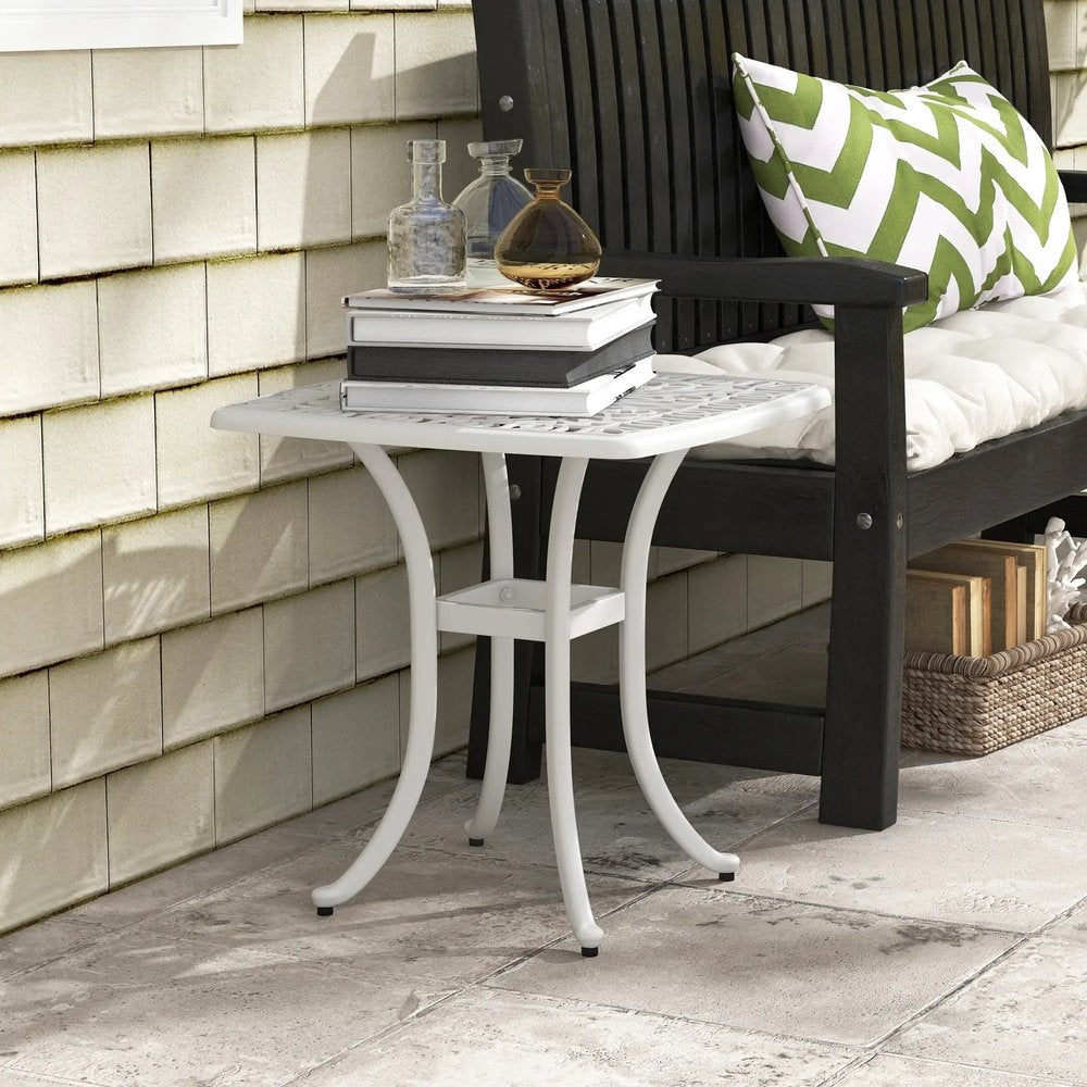 Outsunny Cast Aluminium Bistro Table, Outdoor Square Side Table with Umbrella Hole, Garden Table for Balcony 17