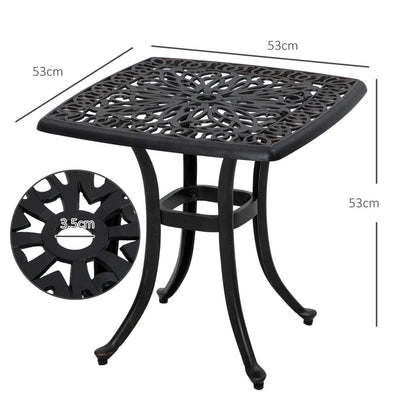 Outsunny Cast Aluminium Bistro Table, Outdoor Square Side Table with Umbrella Hole, Garden Table for Balcony 2