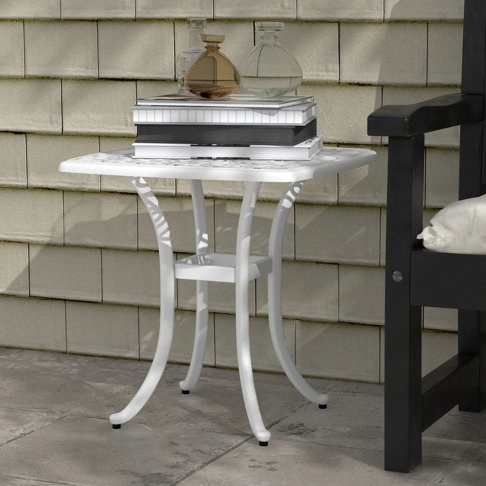 Outsunny Cast Aluminium Bistro Table, Outdoor Square Side Table with Umbrella Hole, Garden Table for Balcony 20