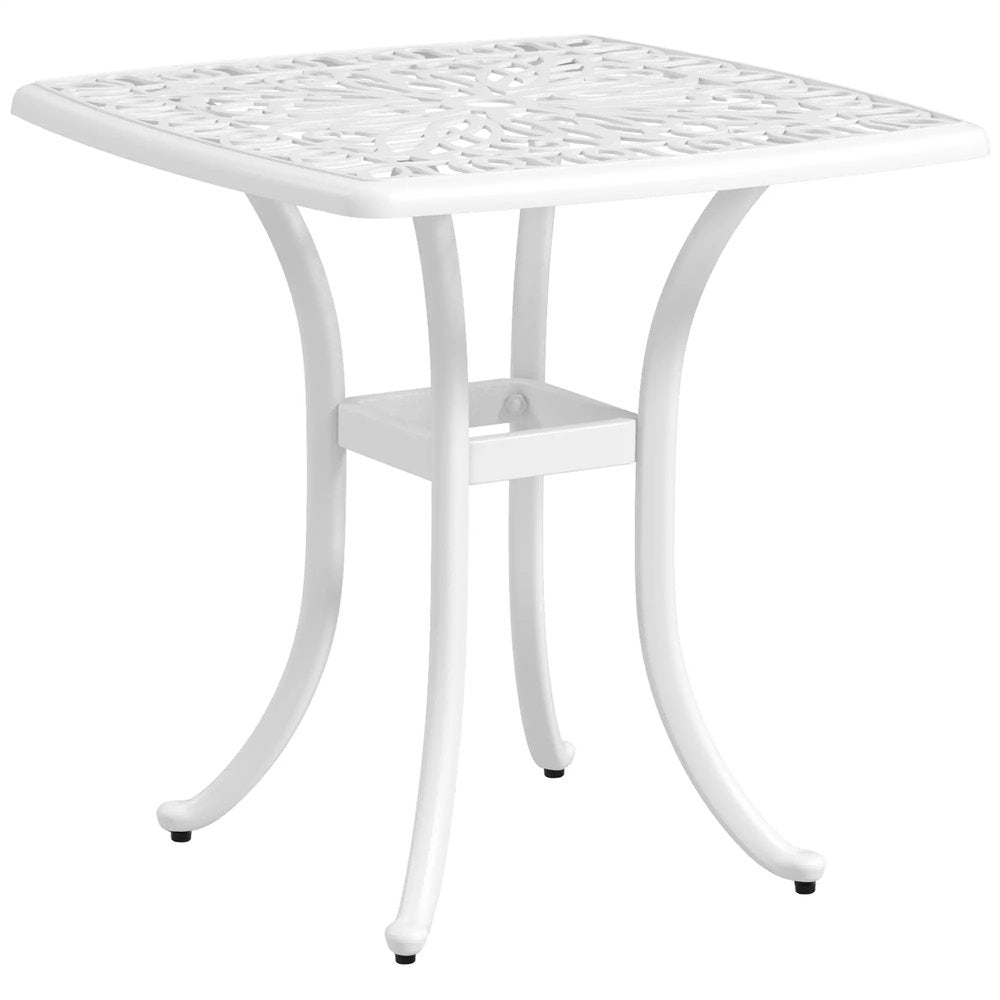 Outsunny Cast Aluminium Bistro Table, Outdoor Square Side Table with Umbrella Hole, Garden Table for Balcony 21