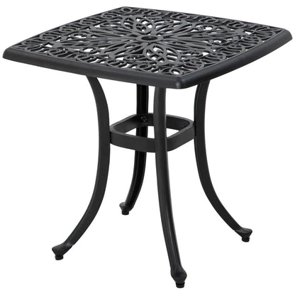 Outsunny Cast Aluminium Bistro Table, Outdoor Square Side Table with Umbrella Hole, Garden Table for Balcony 22