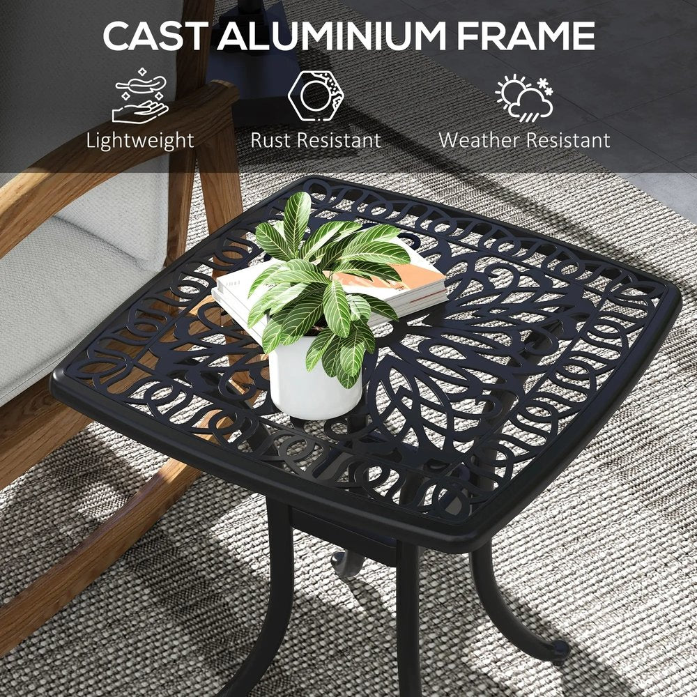 Outsunny Cast Aluminium Bistro Table, Outdoor Square Side Table with Umbrella Hole, Garden Table for Balcony 26