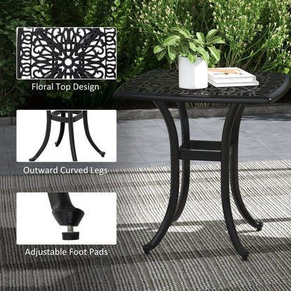 Outsunny Cast Aluminium Bistro Table, Outdoor Square Side Table with Umbrella Hole, Garden Table for Balcony 27