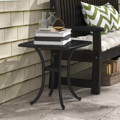 Outsunny Cast Aluminium Bistro Table, Outdoor Square Side Table with Umbrella Hole, Garden Table for Balcony 28
