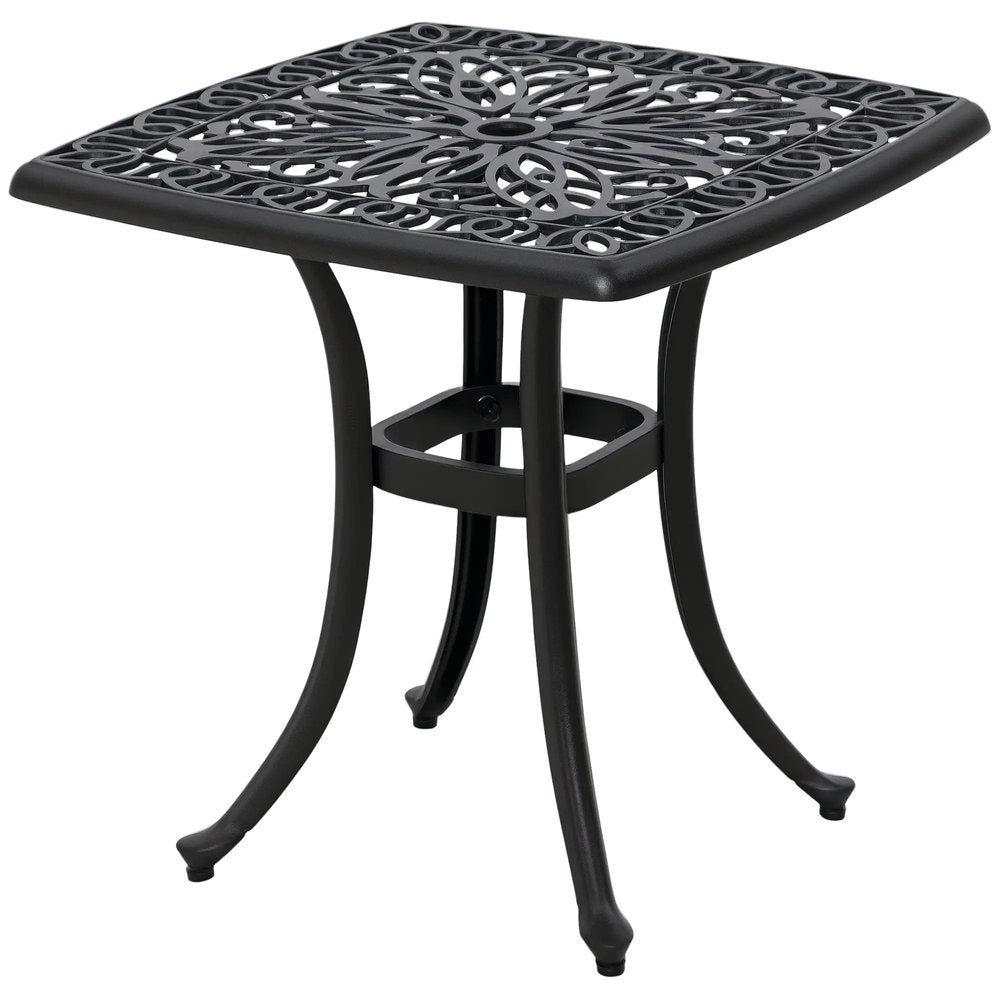 Outsunny Cast Aluminium Bistro Table, Outdoor Square Side Table with Umbrella Hole, Garden Table for Balcony 31