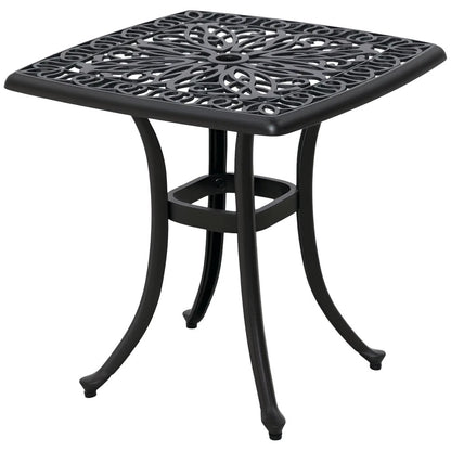 Outsunny Cast Aluminium Bistro Table, Outdoor Square Side Table with Umbrella Hole, Garden Table for Balcony 31